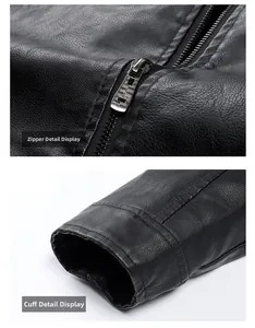 Macro shot of high-quality metal zipper and refined cuff stitching on black PU leather jacket