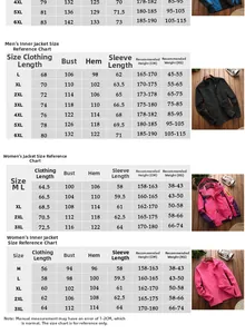 Detailed size chart for men and women 3-in-1 waterproof jacket and inner fleece liner