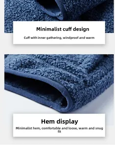Détails des poignets coupe-vent et de l'ourlet de cette veste en polaire bleu foncé