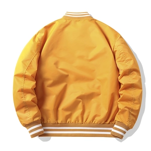 Back view of a ginger pilot jacket with ribbed cuffs and white stripes for men