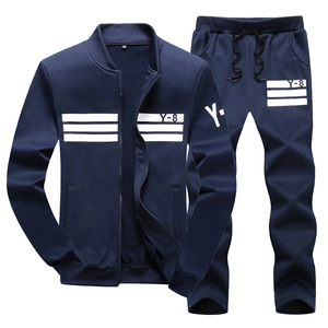 Men's navy blue two-piece tracksuit with zipper jacket, drawstring pants and Y-8 print
