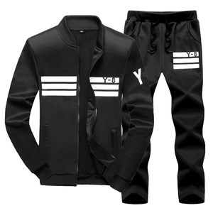 Men's black 2-piece sportswear set featuring standing collar jacket and joggers with Y-8 logo