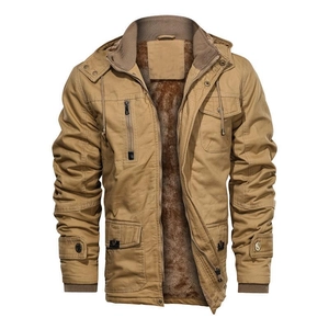 Men's Winter Fleece Lined Hooded Jacket Outdoor Workwear Multi Pocket Windproof Cotton Coat Military Casual Thick Warm Parka For Men