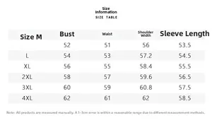 Detailed size chart with measurements for men's embroidered shirt from M to 4XL