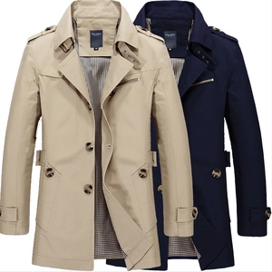 Herren Casual Baumwolle Windbreaker Jacke Mittellang Stehkragen Trenchcoat Verschleißfest Oberbekleidung Britischen Stil Mantel