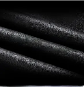 Detailed macro view of black PU leather texture for windproof and durable jackets