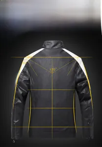 Detailed back view of slim-fit faux leather jacket with ergonomic 3D tailoring stitching