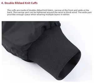 Detail of double-ribbed knit cuffs on black flight jacket showing windproof texture