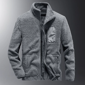 Veste en polaire gris foncé pour homme avec col montant et fermeture éclair pour l'hiver
