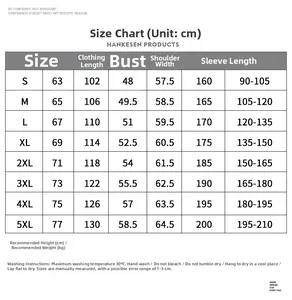 Detailed size chart for men's flight bomber jacket covering sizes S to 5XL with measurements