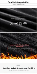 Close-up of windproof faux leather jacket with warm thick fleece lining texture
