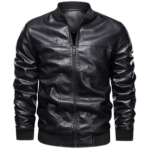 Men's Plus Fleece PU Leather Jacket Motorcycle Bomber Coat Casual Winter Warm Windproof Stand Collar Outwear For Men