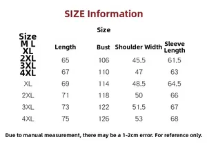 Detailed size chart for men's bomber jacket showing length, chest, and sleeve measurements
