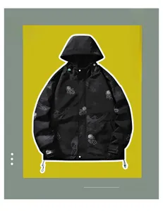 Detail of hooded jacket with astronaut space print and drawstring hem for men