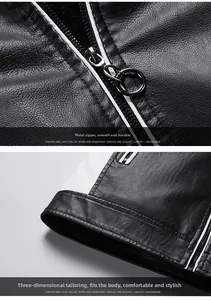 Detail of black faux leather jacket with metal ring zipper and contrast white stitching