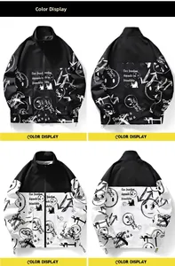 Vues détaillées des vestes à col montant avec graffiti, styles streetwear noir et blanc