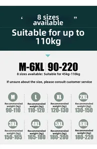 Size chart for men's gradient jacket showing M to 6XL fits from 45kg up to 110kg