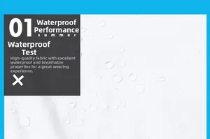 Close-up of white breathable waterproof fabric with dense water droplets showing hydrophobicity