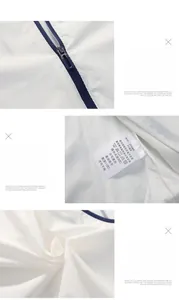 Detail of white ice silk sun protection jacket showing 92% nylon fabric and blue zipper