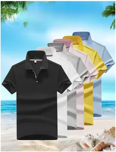 Detail of multi-color breathable polo shirts with tri-color striped collar and mesh fabric