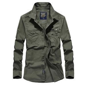 Men 100% Cotton Long Sleeve Military Work Shirt Casual Outdoor Tactical Cargo Top With Double Chest Pockets Solid Color Turn-down Collar Shirts For Men