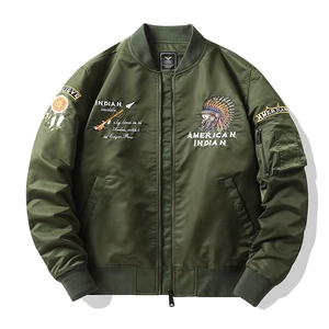 Men's MA-1 Bomber Jacket Nylon Windproof Flight Jacket With Indian Theme Embroidery Streetwear Casual Outwear For Men