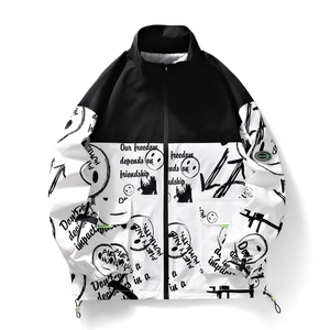 Veste Streetwear pour Hommes Imprimé Graffiti Coupe-vent Polyester Col Montant Bloc de Couleur Décontracté pour Jeunes Style Hip Hop
