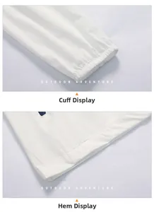 Detail of elastic cuffs and flat hem on a white ice silk sun protection jacket for men