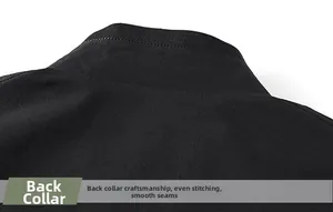 Close-up of the black windproof jacket back neckline with uniform stitching detail