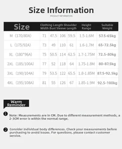 Tableau des tailles détaillé pour chemises hommes avec mesures de M à 4XL en CM