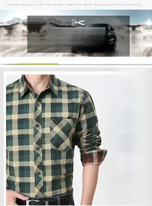 Détail du motif à carreaux verts et des coutures de qualité sur chemise en coton