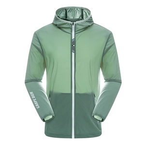 Men's lightweight ice silk sun protection jacket with gradient green hooded design