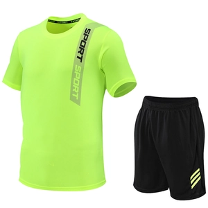 Men's Quick Dry Sports Outfit Short Sleeve T-Shirt And Shorts Breathable Athletic Running Gym Suit Casual Workout Apparel