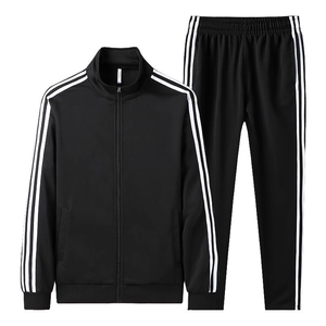 Men Striped Tracksuit Stand Collar Zipper Jacket And Track Pants Polyester Blend Casual Activewear Sports Outfits