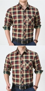 Détail d'une chemise à carreaux rouge et noir avec col classique et poche poitrine homme