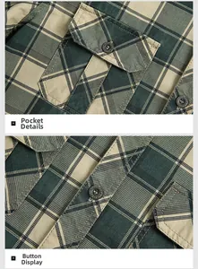 Gros plan d'une chemise à carreaux verts avec boutons et poche à rabat utilitaire