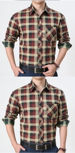 Vue détaillée d'une chemise à carreaux pour hommes avec col classique et poche poitrine