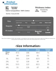 Tableau des tailles détaillé pour chemise décontractée en coton à manches longues pour homme
