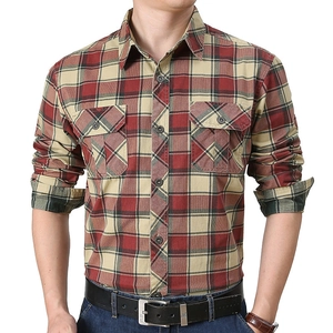 Chemise à Carreaux à Manches Longues Décontractée pour Hommes Mélange de Coton Style Workwear avec Doubles Poches Coupe Régulière