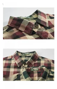 Détail du col double épaisseur et des coutures d'épaule sur chemise à carreaux