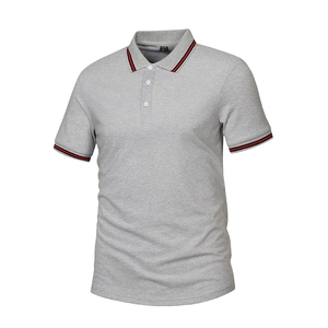 Men's grey short-sleeve polo shirt with breathable pique fabric and striped collar detail