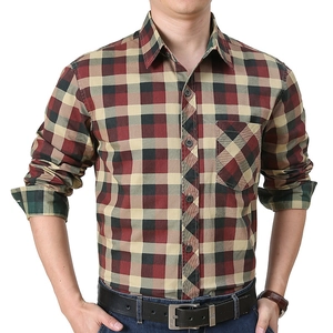 Chemise à Carreaux en Coton à Manches Longues pour Hommes Business Casual Sans Repassage Top à Boutons avec Poche Poitrine