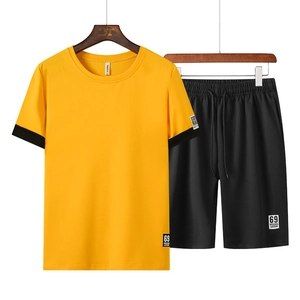 Men Summer Casual Sportswear Set Polyester Breathable Short Sleeve T-Shirt And Shorts Top And Bottom For Men Sporty Outfit