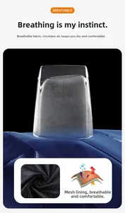 Macro shot of breathable mesh lining in a blue jacket showing steam ventilation feature