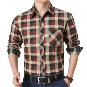 Chemise à carreaux homme manches longues business casual en rouge, jaune et noir