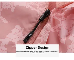 Detail of fashion zipper and pink camo honeycomb fabric on sports jacket