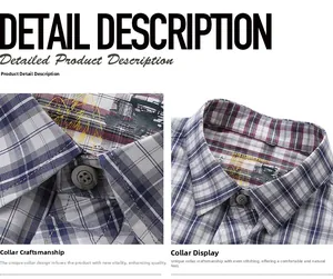 Detailed close-up of blue plaid men's shirt collar with yellow interior printed lining
