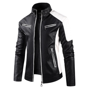 Herren Urban Rock PU Lederjacke Stehkragen Farbblock Reißverschluss Motorrad Bikerjacke Mit Polyesterfutter Oberbekleidung