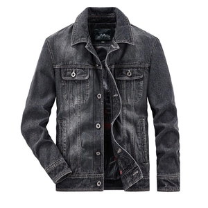 Giacca di Jeans Casual da Uomo Lavata Grigio Antracite Blu Chiaro Revers Multi Tasche Abbigliamento da Lavoro Con Ricamo