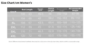 Detailed size chart for women's waterproof hiking jacket including chest and length measurements